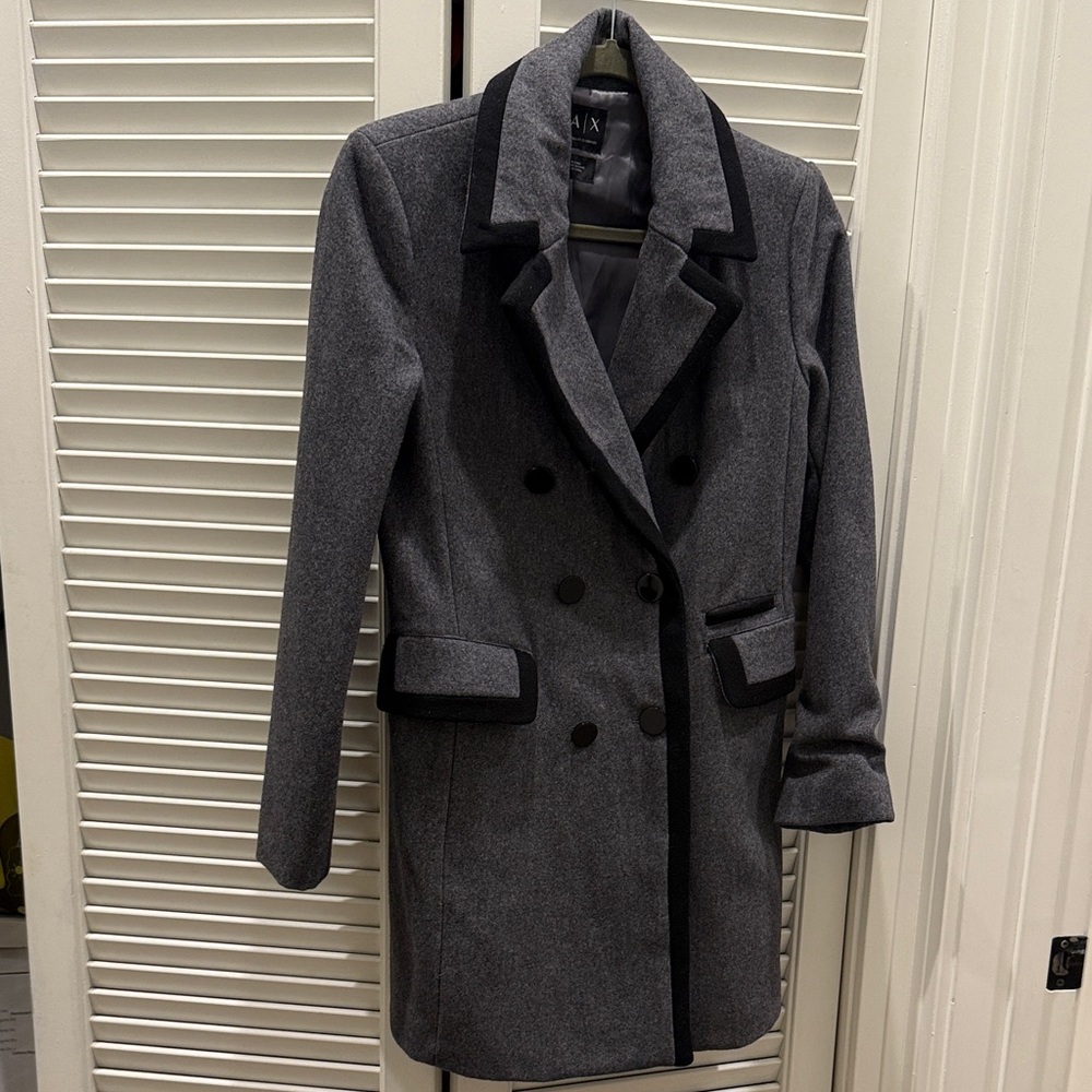 Armani Exchange Gray and Black Pea Coat